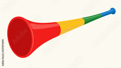 Traditional loud vuvuzela stadium horn icon for football matches and sports events, flat vector illustration of a musical instrument for fan celebrations and energetic cheering crowd atmosphere.