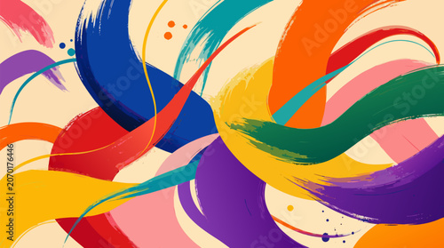 Vibrant rainbow paint brush stroke with thick texture and artistic curves, colorful acrylic or oil smear on clean white background, creative art design element for modern posters and banners.