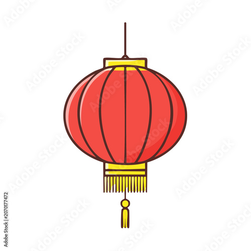 Red Paper Lantern with Tassel Vector Illustration