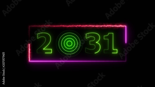 31 years neon bright number text radio wave red color 4k illustration. New year celebration number. Black background 4k illustration.