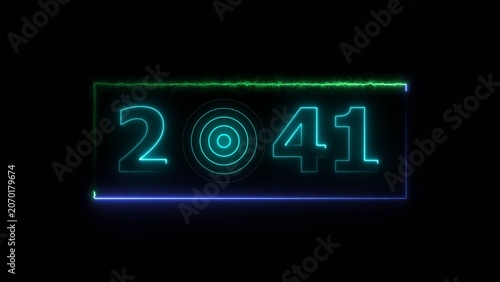 41 years neon bright number text radio wave red color 4k illustration. New year celebration number. Black background 4k illustration.