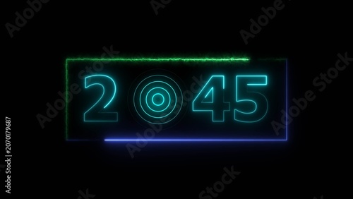 45 years neon bright number text radio wave red color 4k illustration. New year celebration number. Black background 4k illustration.