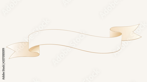 Blank ribbon banner waving elegantly in a curved flow, flat vector illustration template on light background, minimalist decorative element for text, awards, celebrations or certificates.