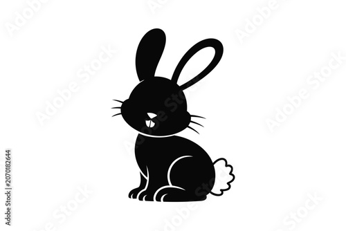 Cute sitting black rabbit silhouette graphic with silhouette, isolated