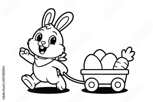 Cute bunny pulling wagon full of easter eggs coloring page with coloring