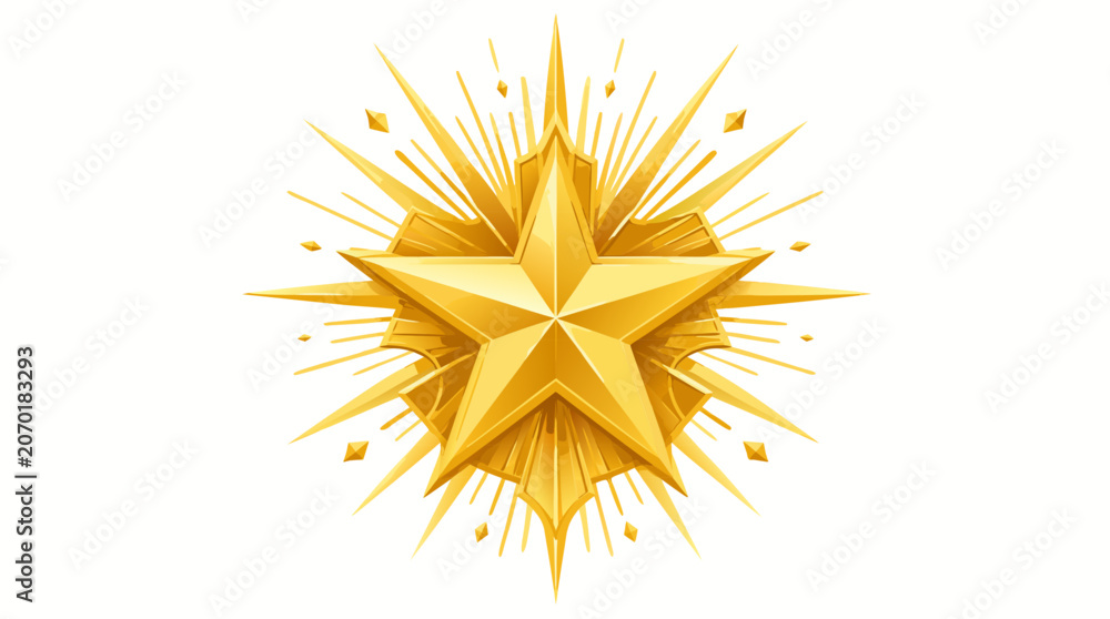 Fototapeta premium Shining golden star burst award symbol as a high-quality flat vector illustration, representing excellence, success, achievement, and premium status on a clean light background for honors and awards.
