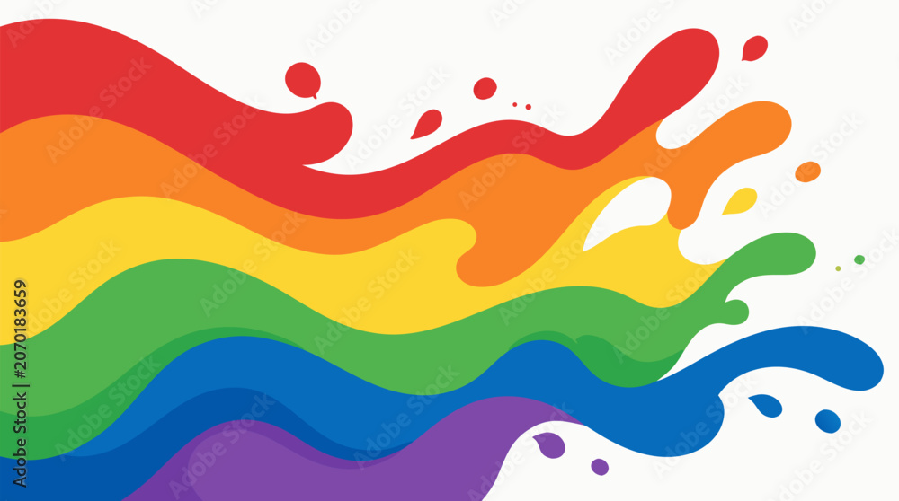 Fototapeta premium Dynamic flowing liquid abstract background featuring vibrant pride flag rainbow colors in a modern flat vector illustration style, symbolizing diversity, inclusion, and LGBTQ+ community.