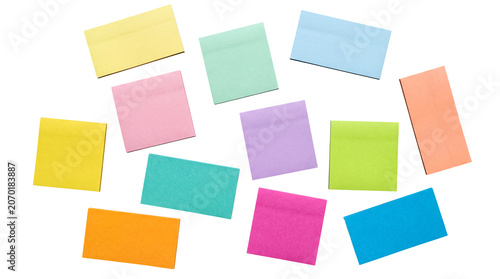 Fotografie Array of assorted pastel and vibrant sticky notes creating an organized clutter, perfect for digital design elements