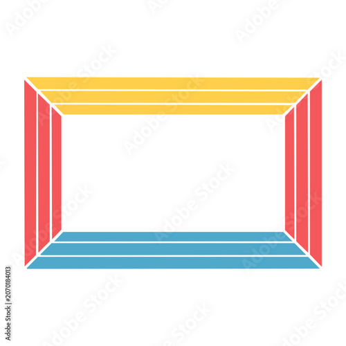 Abstract geometric frame with red, yellow, and blue stripes