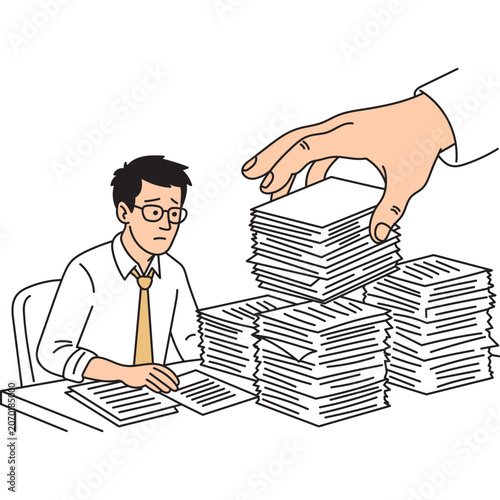 Overworked Office Employee Illustration