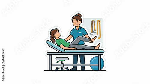 A physical therapist assisting a patient on an examination table