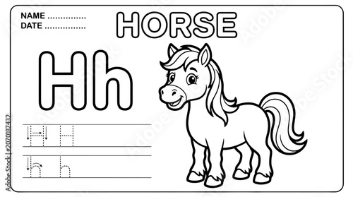 Alphabet Coloring Page for Kids Letter H – H for Horse Printable Tracing Worksheet