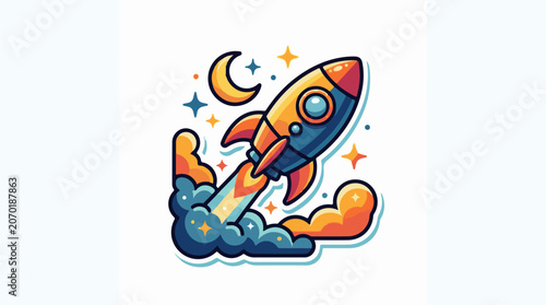 A cartoon rocket ship blasting off into the night sky (1)