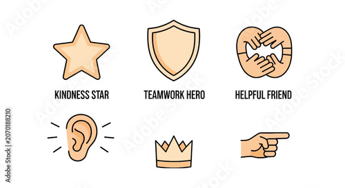 Photos Positive behavior and social skills icons for education