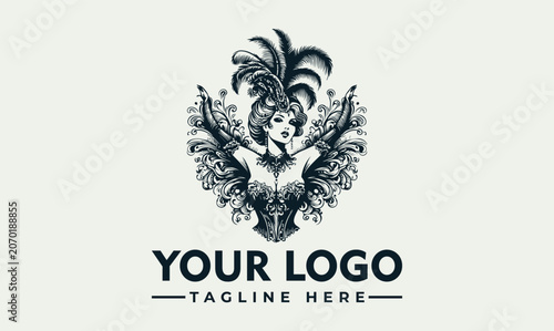 Foto Elegant Cabaret Showgirl Performance Vector Logo Illustration Featuring Ornate F