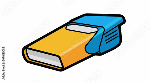 A colorful cartoon illustration of a yellow and blue scanner