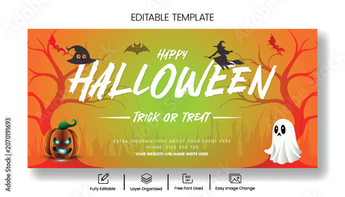 Photos Happy halloween trick or treat horizontal banner designs with glowing pumpkin an