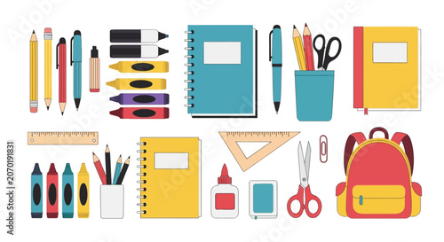 Billede på lærred Comprehensive school supplies and stationery set