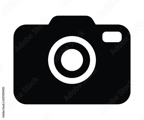 Black camera icon with white accents on plain white background