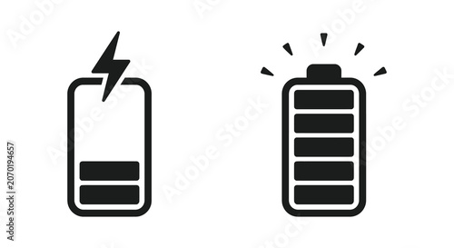 Foto Battery Icons With Charging Bolt And Full Charge Indicators Flat Silhouette