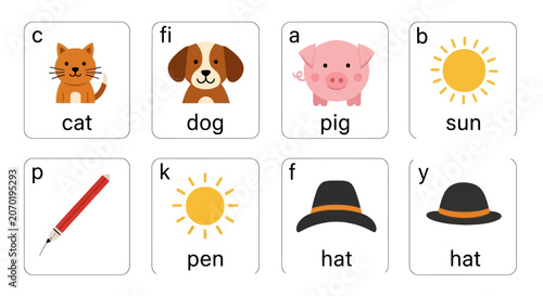 Educational alphabet and word flashcards for early childhood learning