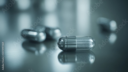 Medicine capsule displaying advanced technology and scientific research in a laboratory setting, symbolizing healthcare innovation and future pharmaceutical solutions