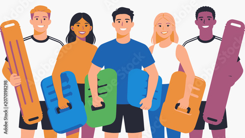 Tableau sur toile Diverse group of people holding boogie boards.