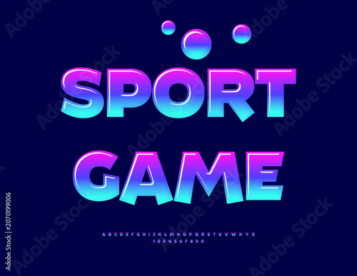 Vector Activity emblem Sport Game. Colorful Glossy Font. Modern Alphabet Letters and Numbers set