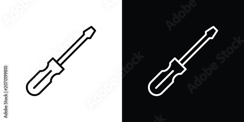 Screwdriver icon. linear symbols in black and white