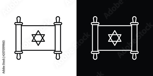 Foto Scroll Torah icon. linear symbols in black and white