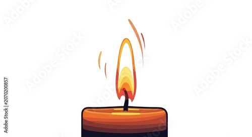 Burning Candle Flame Isolated on White Background with Orange Wax.