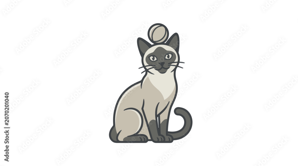 Фотография Cartoon Siamese Cat with Ball.