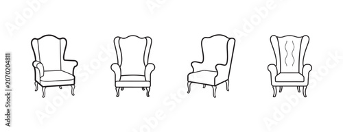 Four wingback armchairs in various styles and designs for furniture and interior decoration ideas  comfortable seating options