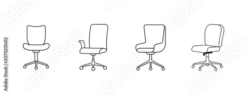 office chairs on wheels in different positions and angles  office furniture  simple line drawings