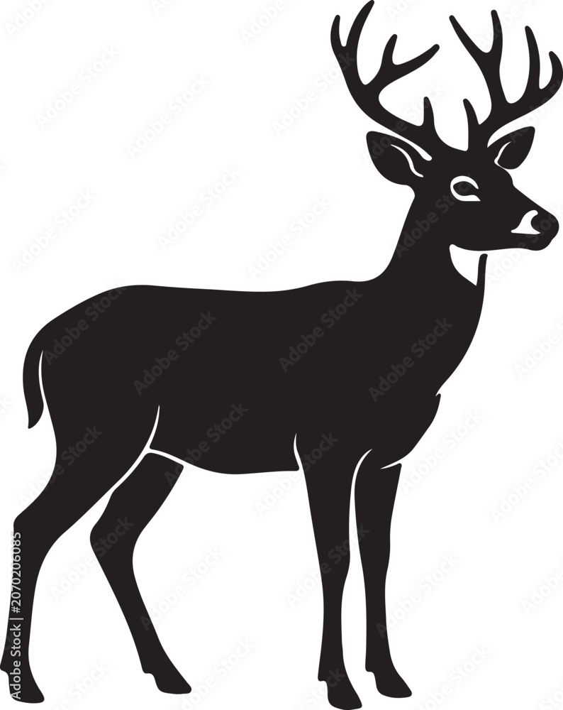 Obraz premium Black silhouette of a deer with antlers standing still