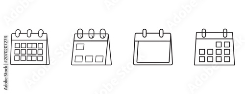 calendar icons in black and white line art style for organization and planning purposes  various calendar designs