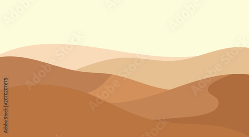 Minimalist modern desert landscape vector illustration with warm terracotta sand dunes and pale sky