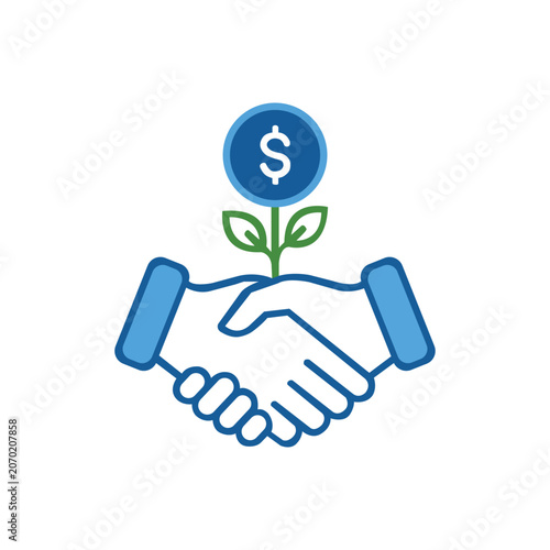 Hands Holding Plant with Dollar Sign Growth Concept Flat Design Illustration