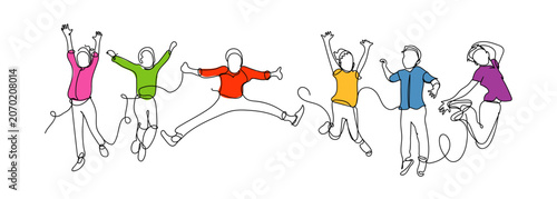 colorful kids jumping line-art