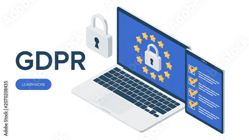 Fotografie Laptop displaying gdpr privacy and data protection concept with shield and lock