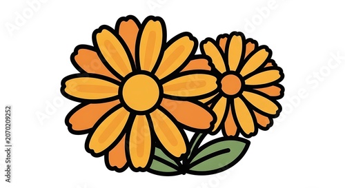 Golden yellow sunflower with green leaves.