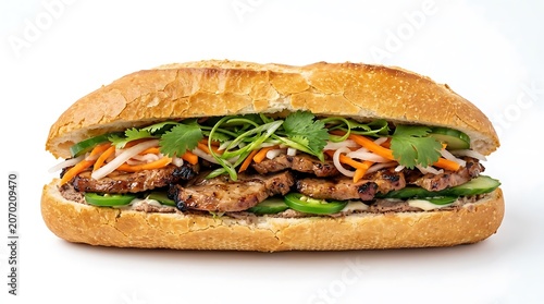Freshly baked sandwich with vegetables and cheese.