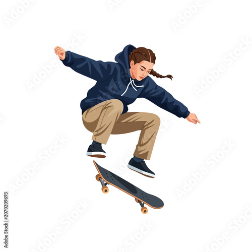 фотографія Female Skateboarder Shifty Jump Flat Vector