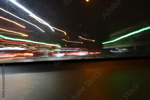 Abstract image of multicolored lights in the city.