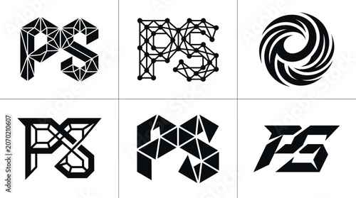 Bild auf Leinwand Collection of geometric and abstract PS letter logos and a spiral design