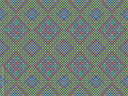 Colorful geometric knit pattern with diamond and floral-inspired motifs in blue, pink, green, and beige. Perfect for sweaters, scarves, blankets, cushions, children’s wear, and home décor.