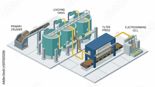 Modern industrial plant with liquid storage tanks and processing equipment.