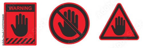 Hot surface do not touch warning icon featuring high temperature hazard sign, industrial safety caution symbol, heat danger protection, and risk alert vector illustration design