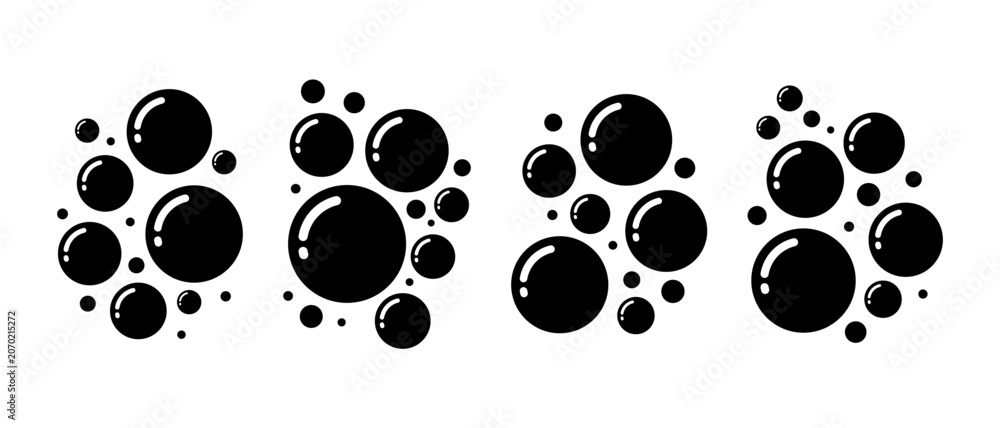 Fototapeta premium Minimal Black Bubble Collection with Glossy Reflection Abstract Soap Bubble Vector Set