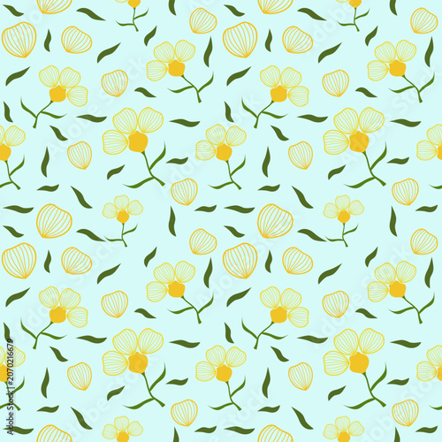 Yellow floral background pattern for fabric design, background patterns, box patterns, tablecloths, curtains and other background designs.